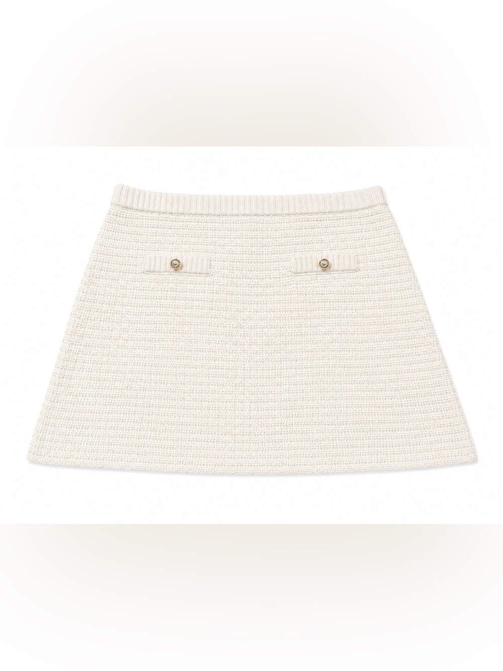 H&M Cream Rib Knit Mini Skirt with Decorative Tabs
